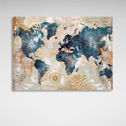 Map in gold and blue colors Canvas Wall Art Print