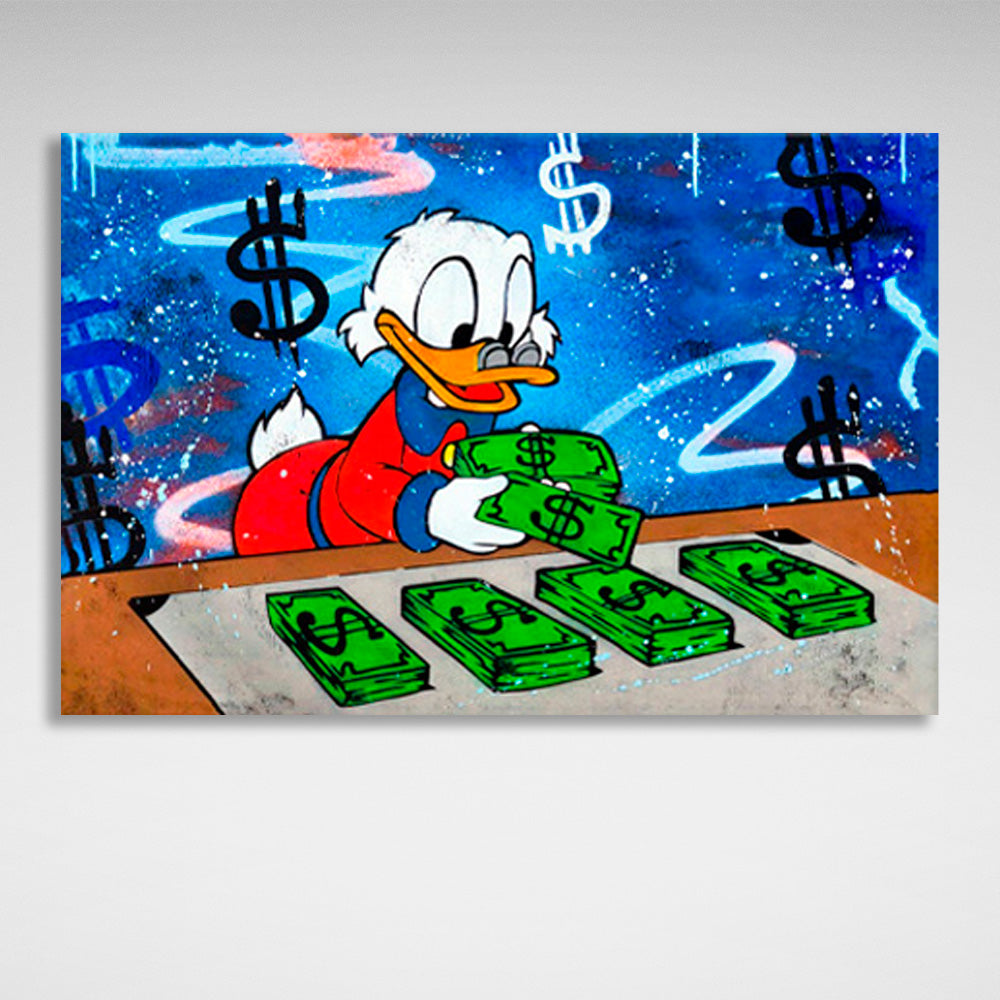 Scrooge's counting dollars Inspirational Canvas Wall Art Print