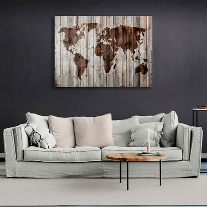 Map on wooden boards Canvas Wall Art Print