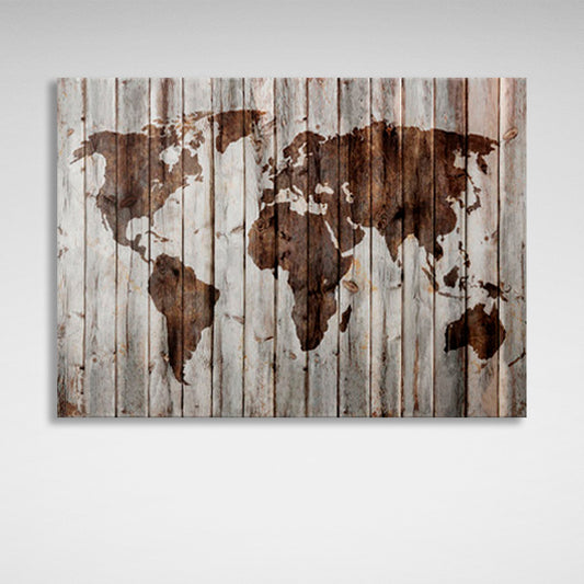 Map on wooden boards Canvas Wall Art Print