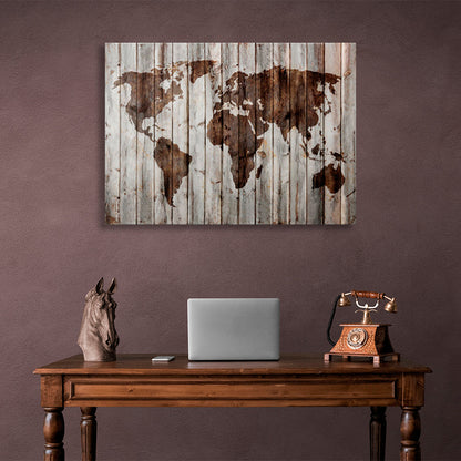 Map on wooden boards Canvas Wall Art Print