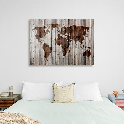 Map on wooden boards Canvas Wall Art Print