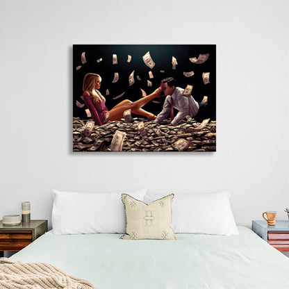 Blondie and Leonardo DiCaprio in a pile of dollars Inspirational Canvas Wall Art Print