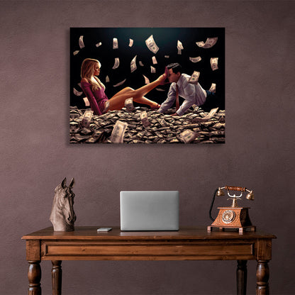 Blondie and Leonardo DiCaprio in a pile of dollars Inspirational Canvas Wall Art Print