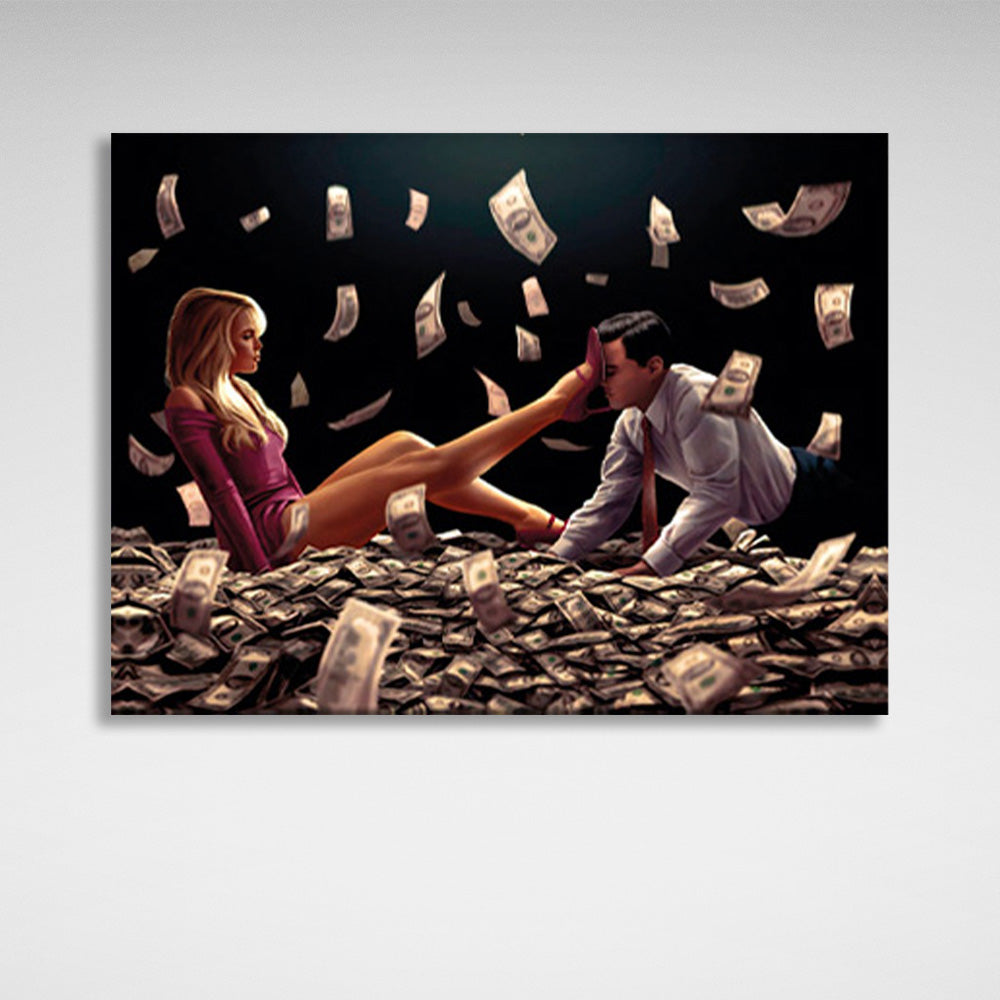 Blondie and Leonardo DiCaprio in a pile of dollars Inspirational Canvas Wall Art Print