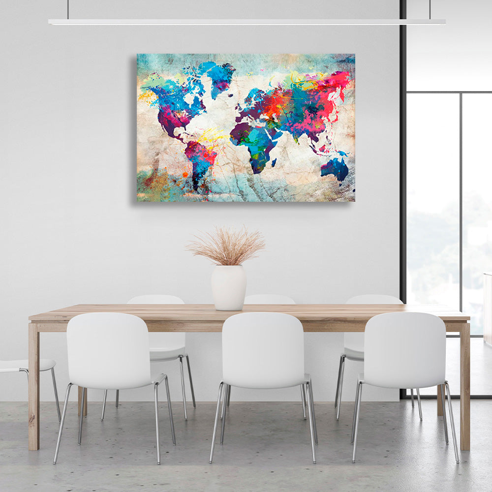 World map in different colors Canvas Wall Art Print