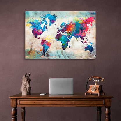 World map in different colors Canvas Wall Art Print