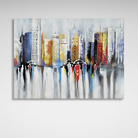 Imitation painting of an evening city Canvas Wall Art Print