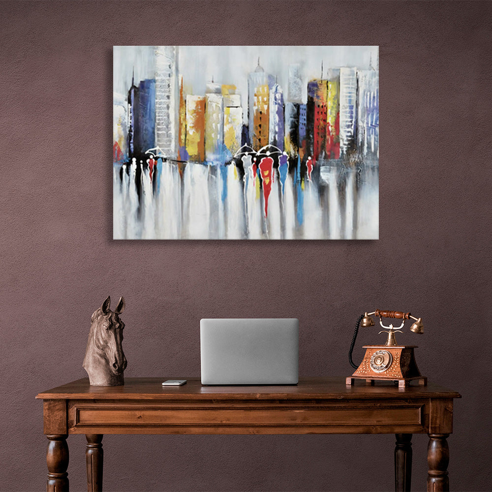 Imitation painting of an evening city Canvas Wall Art Print