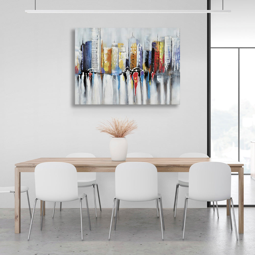 Imitation painting of an evening city Canvas Wall Art Print