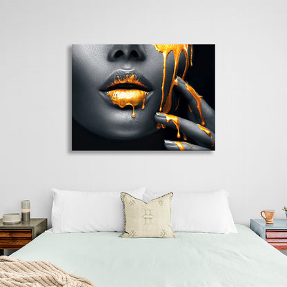 A swarthy girl with bright gold paint Canvas Wall Art Print