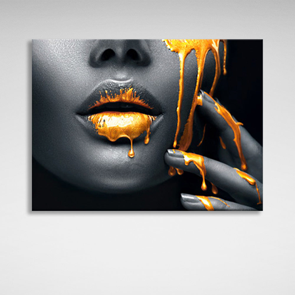 A swarthy girl with bright gold paint Canvas Wall Art Print