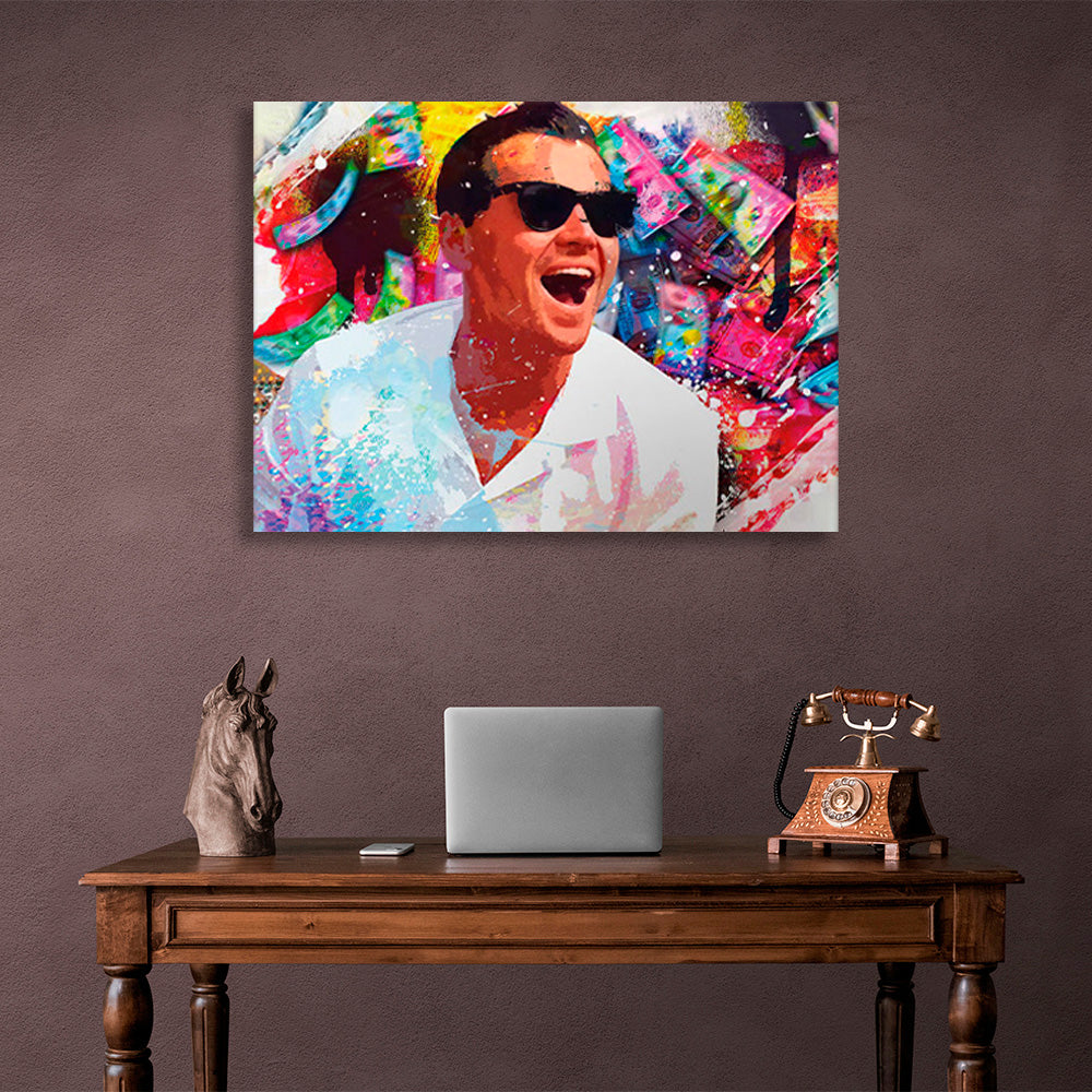 Leonardo DiCaprio wearing black sunglasses in a variety of shades Motivational Canvas Wall Art Print