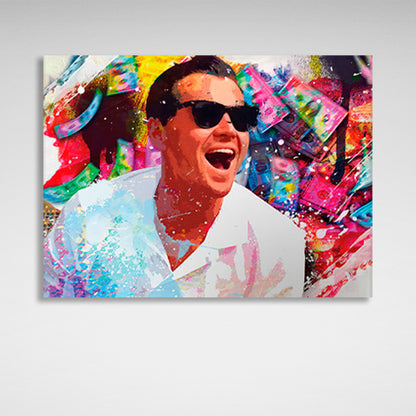 Leonardo DiCaprio wearing black sunglasses in a variety of shades Motivational Canvas Wall Art Print