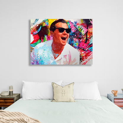 Leonardo DiCaprio wearing black sunglasses in a variety of shades Motivational Canvas Wall Art Print