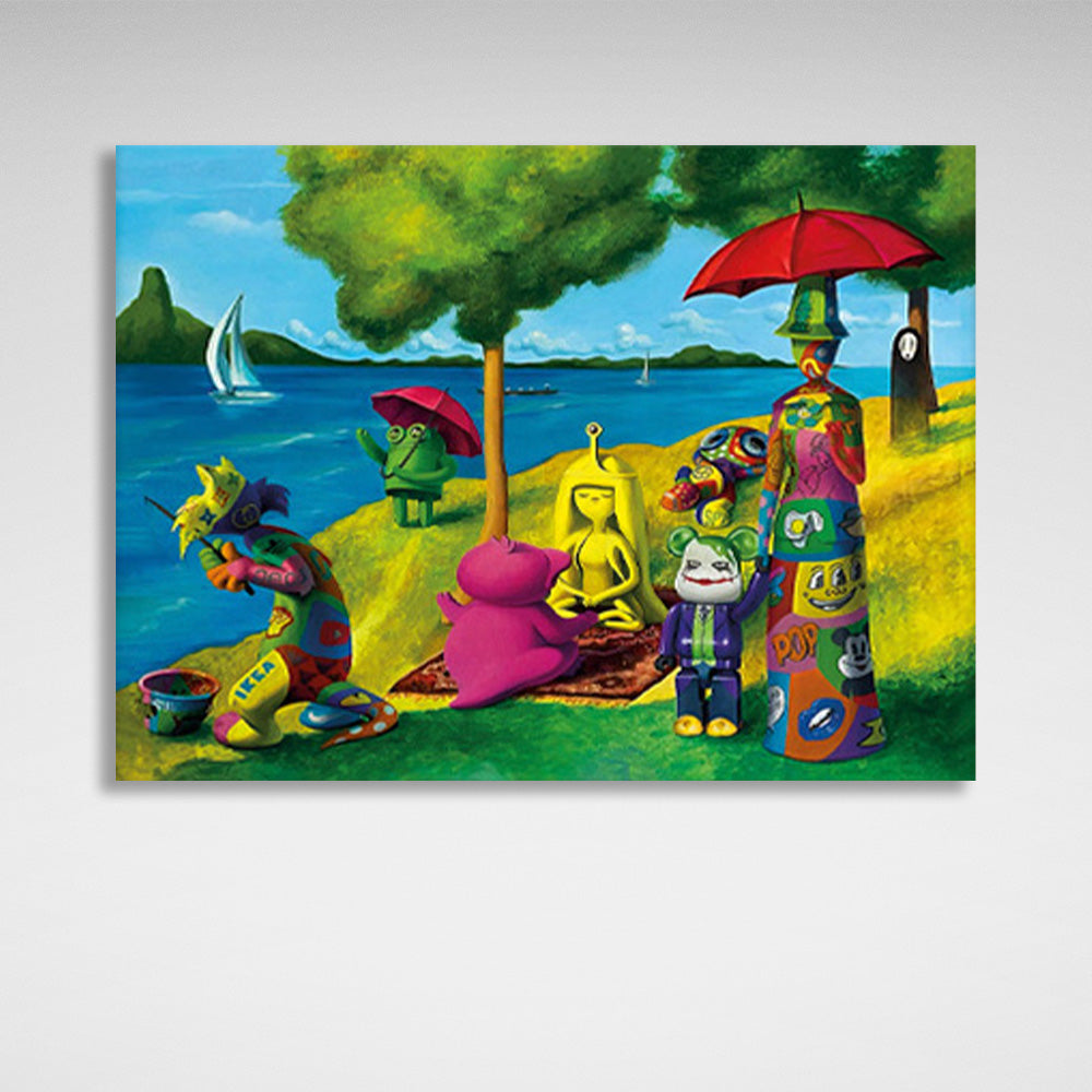 Brightly colored funny cartoon characters Canvas Wall Art Print