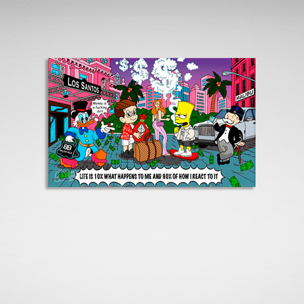 Scrooge, Bart Simson, Alec Monopoly and their friends Inspirational Canvas Wall Art Print