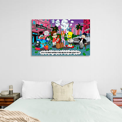 Scrooge, Bart Simson, Alec Monopoly and their friends Inspirational Canvas Wall Art Print