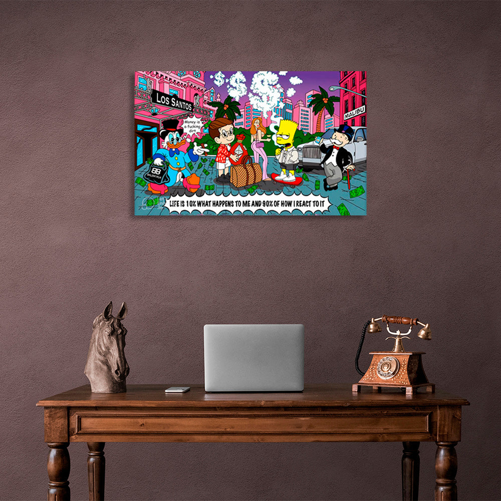 Scrooge, Bart Simson, Alec Monopoly and their friends Inspirational Canvas Wall Art Print