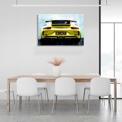 Porsche on the back of the "no limit" license plates Canvas Wall Art Print