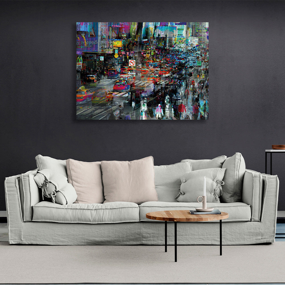 Multicolored, lively city imitation drawing Canvas Wall Art Print