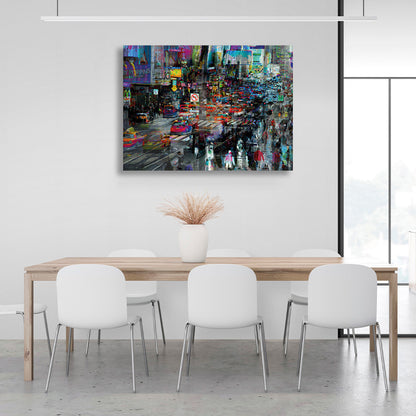 Multicolored, lively city imitation drawing Canvas Wall Art Print