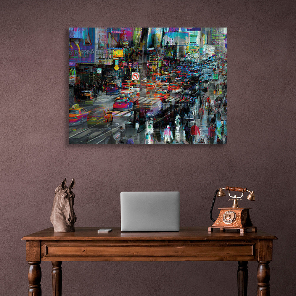 Multicolored, lively city imitation drawing Canvas Wall Art Print