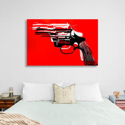 Revolver on a red background Canvas Wall Art Print