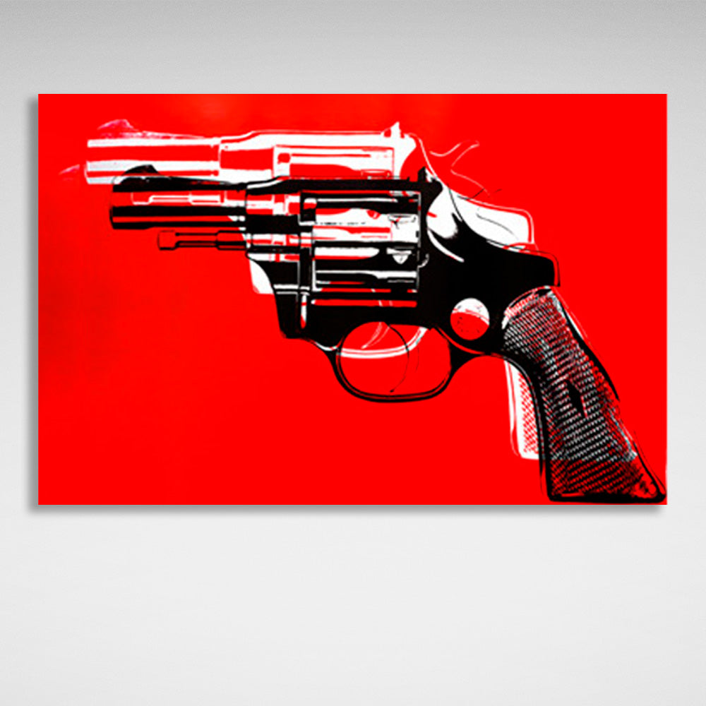 Revolver on a red background Canvas Wall Art Print