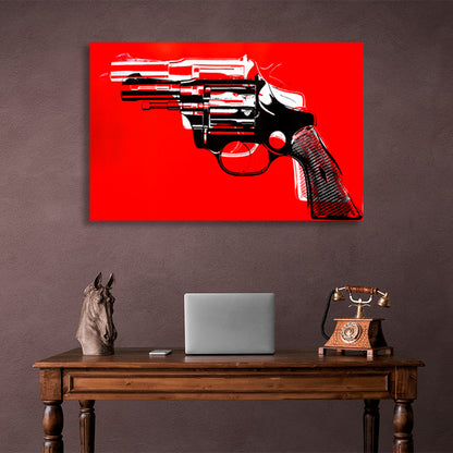 Revolver on a red background Canvas Wall Art Print