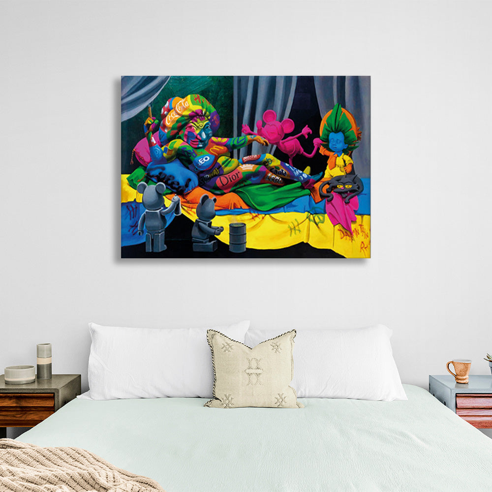 A cartoon woman with other characters Canvas Wall Art Print