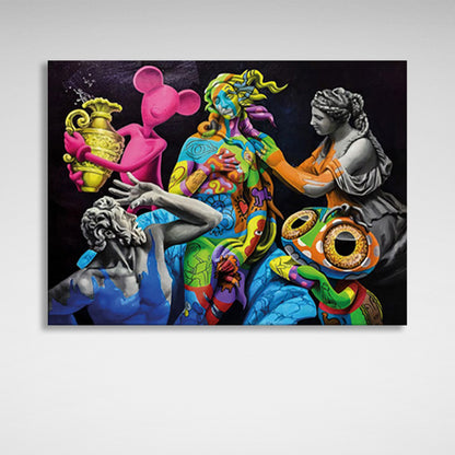 Greek statues in graffiti Canvas Wall Art Print