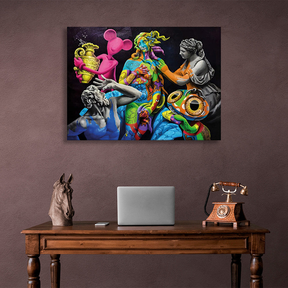 Greek statues in graffiti Canvas Wall Art Print