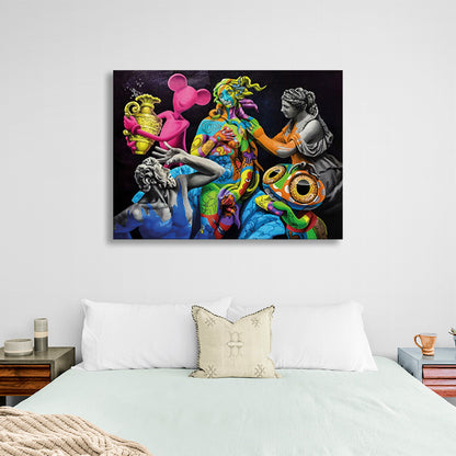 Greek statues in graffiti Canvas Wall Art Print