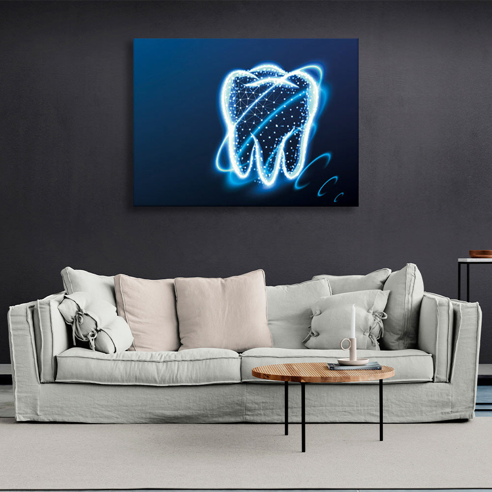 The bright blue outline of the tooth Canvas Wall Art Print