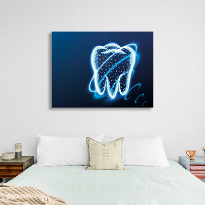 The bright blue outline of the tooth Canvas Wall Art Print