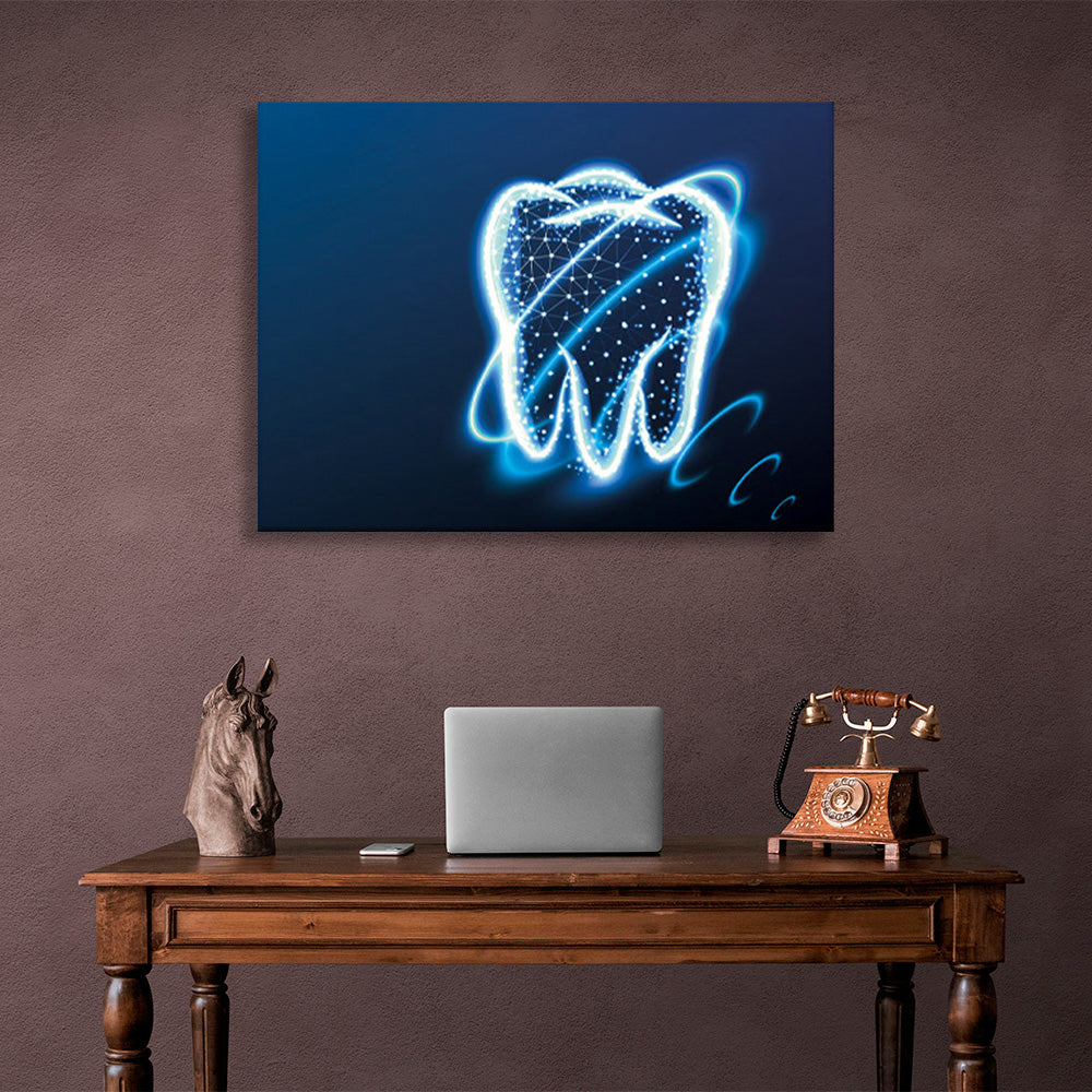 The bright blue outline of the tooth Canvas Wall Art Print