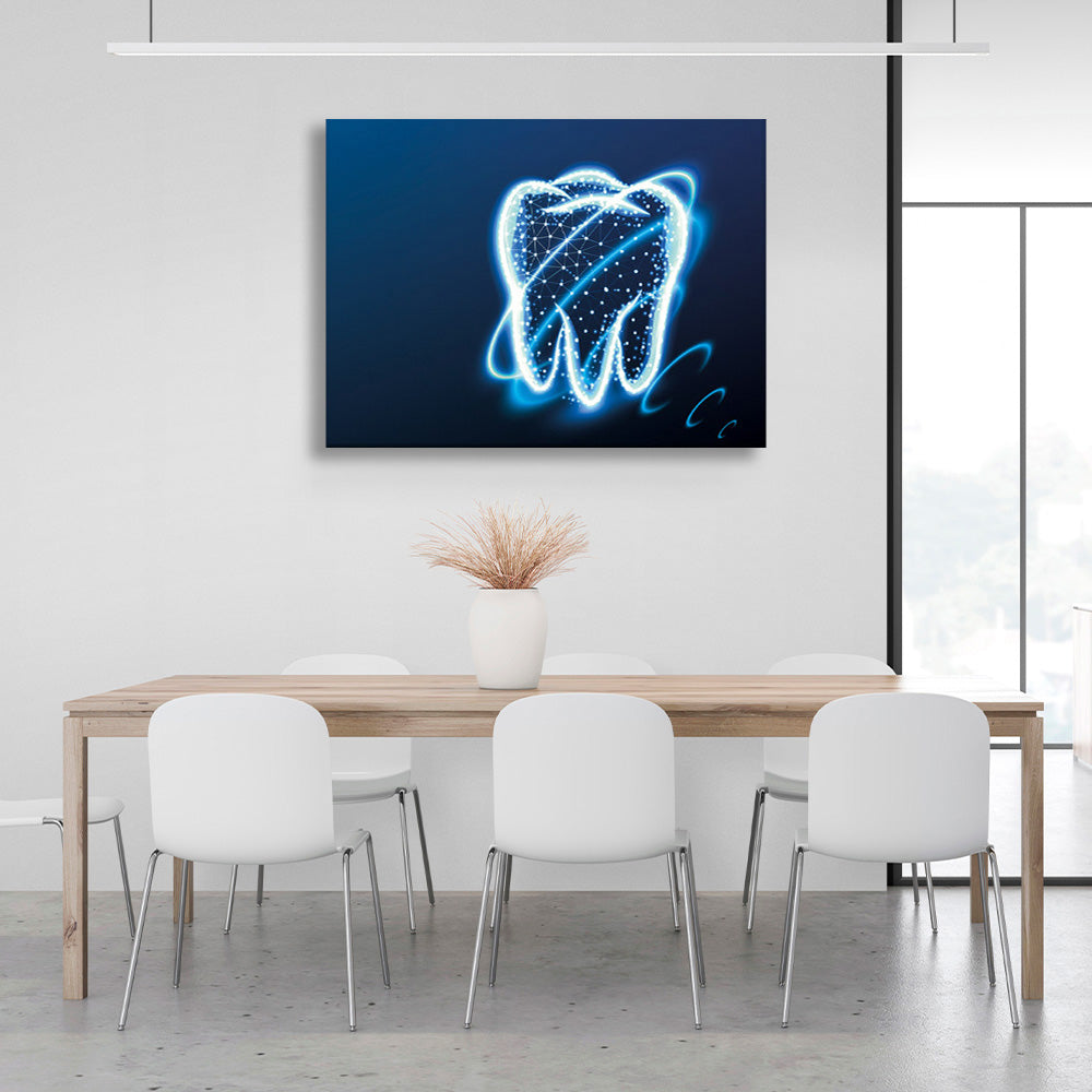 The bright blue outline of the tooth Canvas Wall Art Print