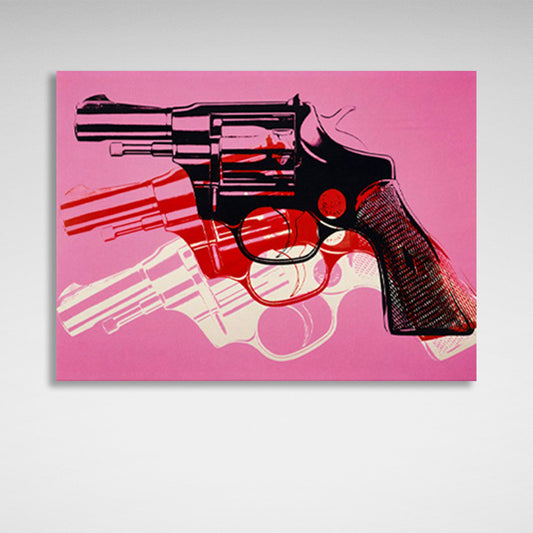 Three revolvers in different colors Canvas Wall Art Print