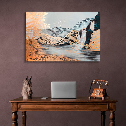 Rocks and golden trees Canvas Wall Art Print