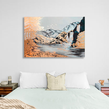 Rocks and golden trees Canvas Wall Art Print