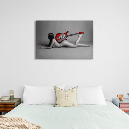 Woman with red guitar Canvas Wall Art Print