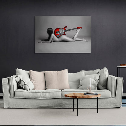 Woman with red guitar Canvas Wall Art Print