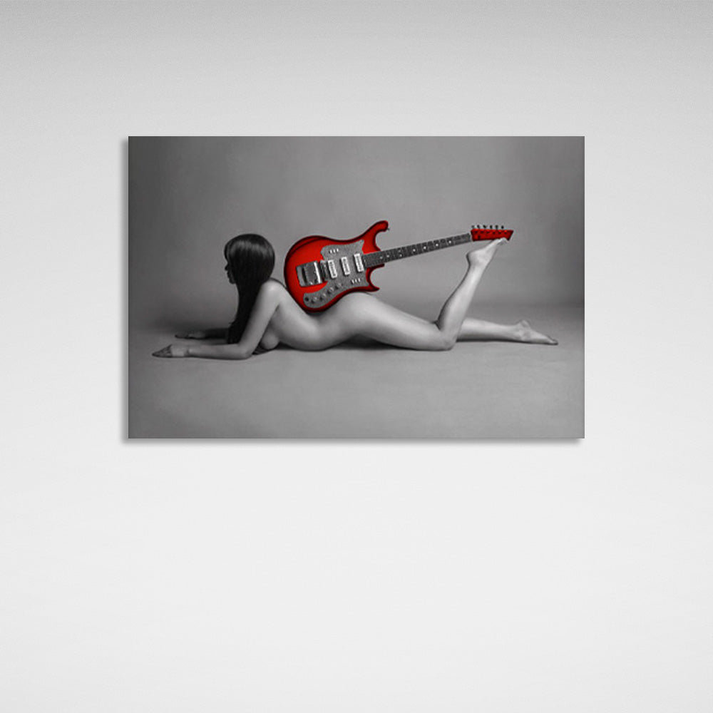 Woman with red guitar Canvas Wall Art Print