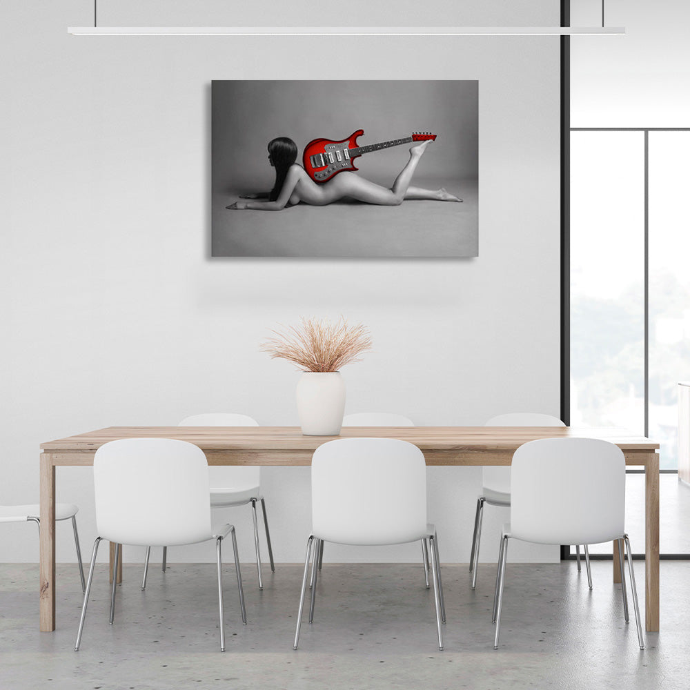 Woman with red guitar Canvas Wall Art Print