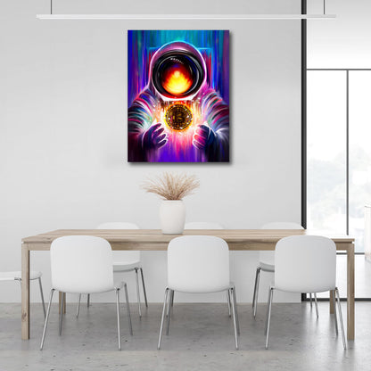 Cosmonaut and Bitcoin coin Motivational Canvas Wall Art Print