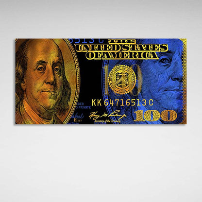 Inspirational Canvas Wall Art Print 100 dollars blue and gold