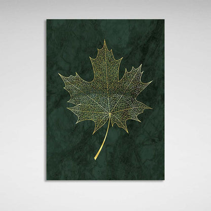 Canvas Wall Art Print Golden maple leaf on dark green background