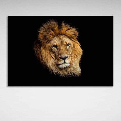 Canvas Wall Art Print Asian lion on black background