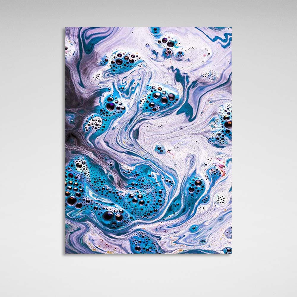 Abstraction Canvas Wall Art Print Blue splashes of oil paint on water